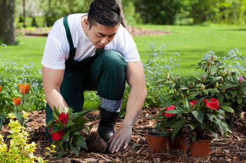 Gardener wearing PPE while working on a safe garden project in New Eltham